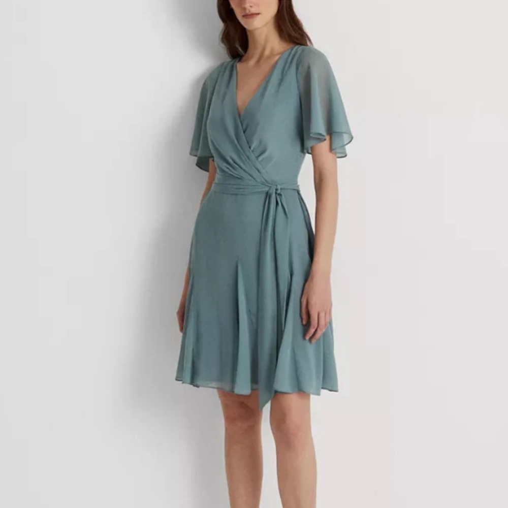 LAUREN RALPH LAUREN CRINKLE GEORGETTE SURPLICE DRESS SIZE 8 NWT $165